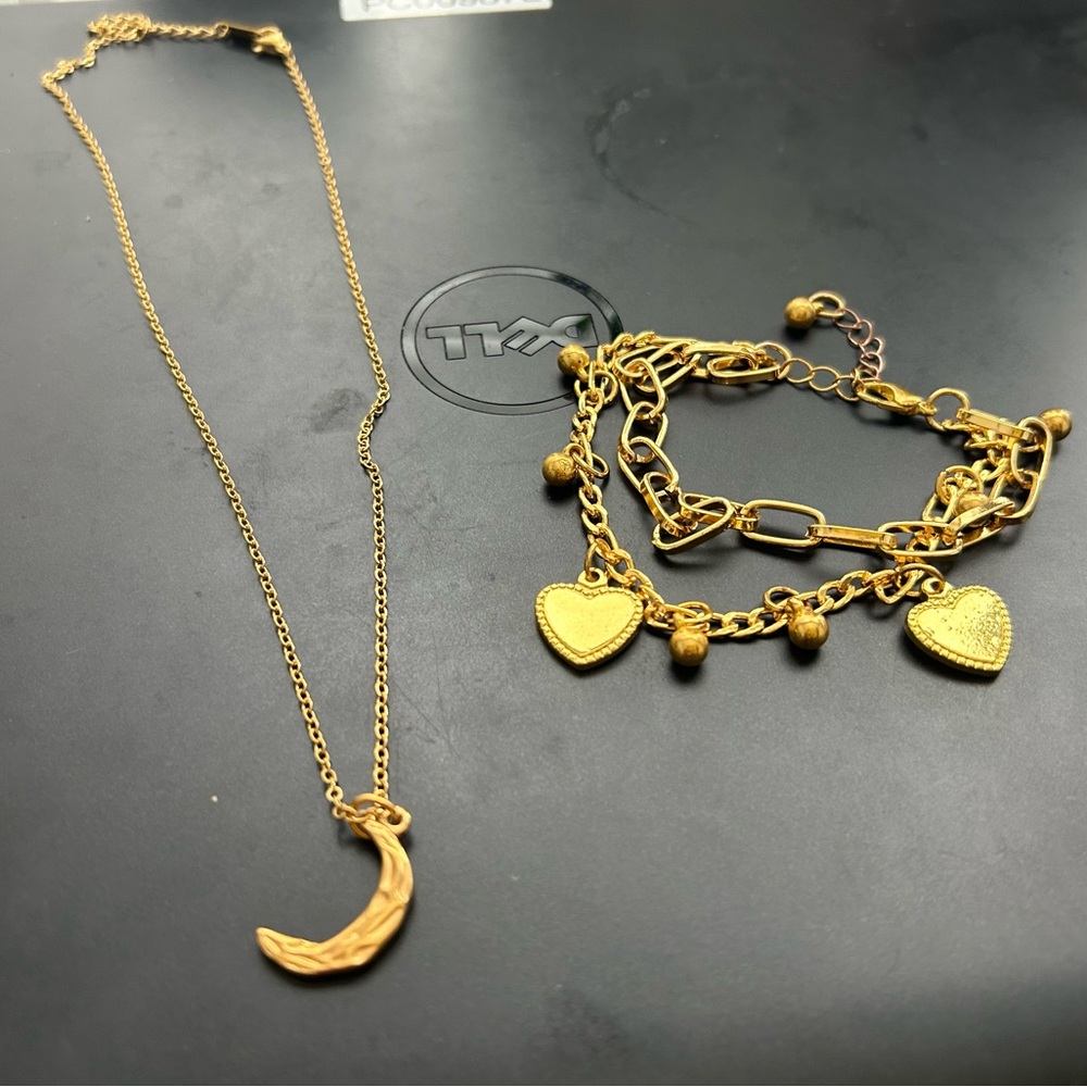 Gold Colored Bracelet and Necklace Set